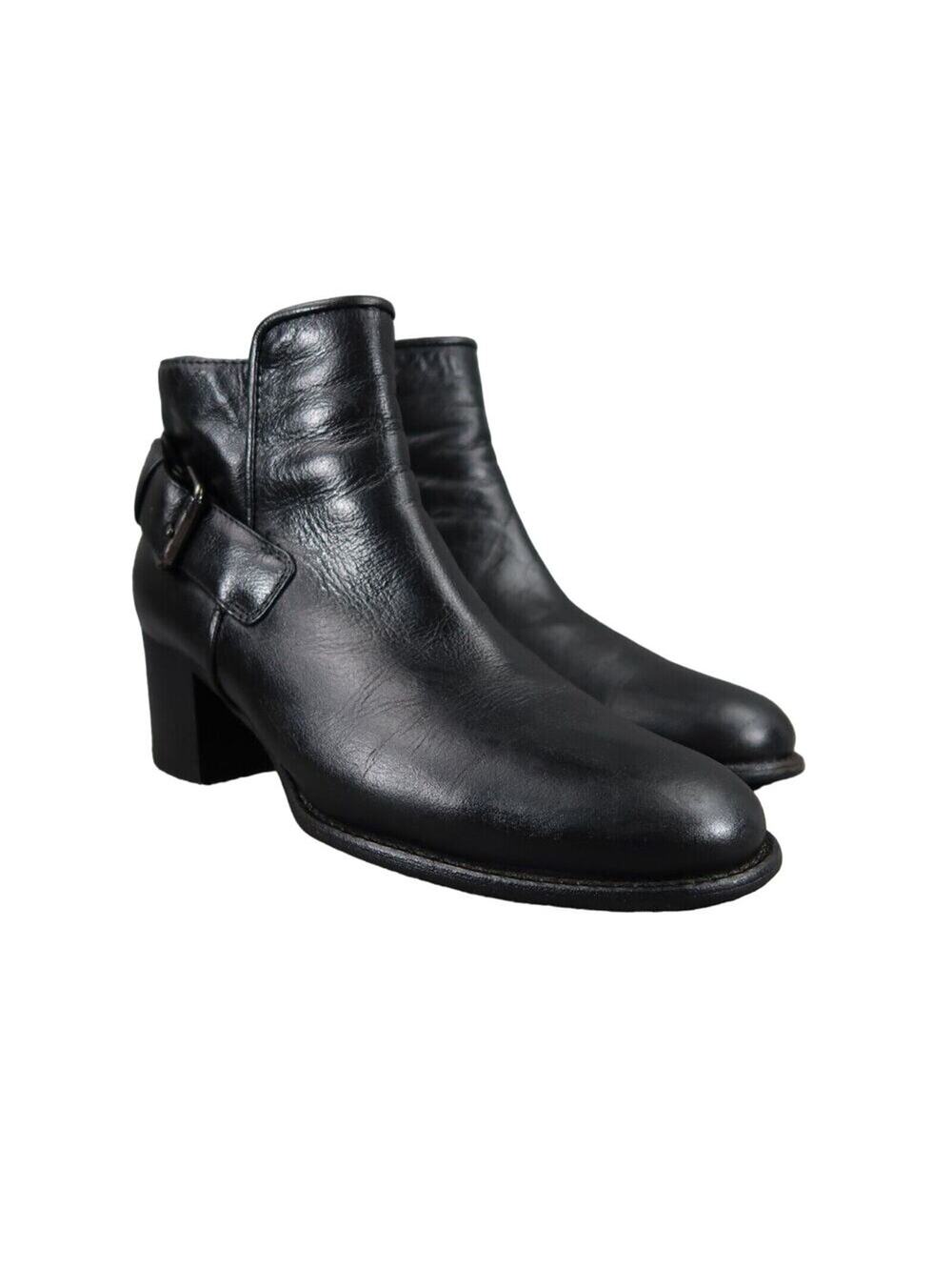 Aquatalia Shoes Women 7 Bootie Fashion Leather Block Heel Buckle Strap Black Zip